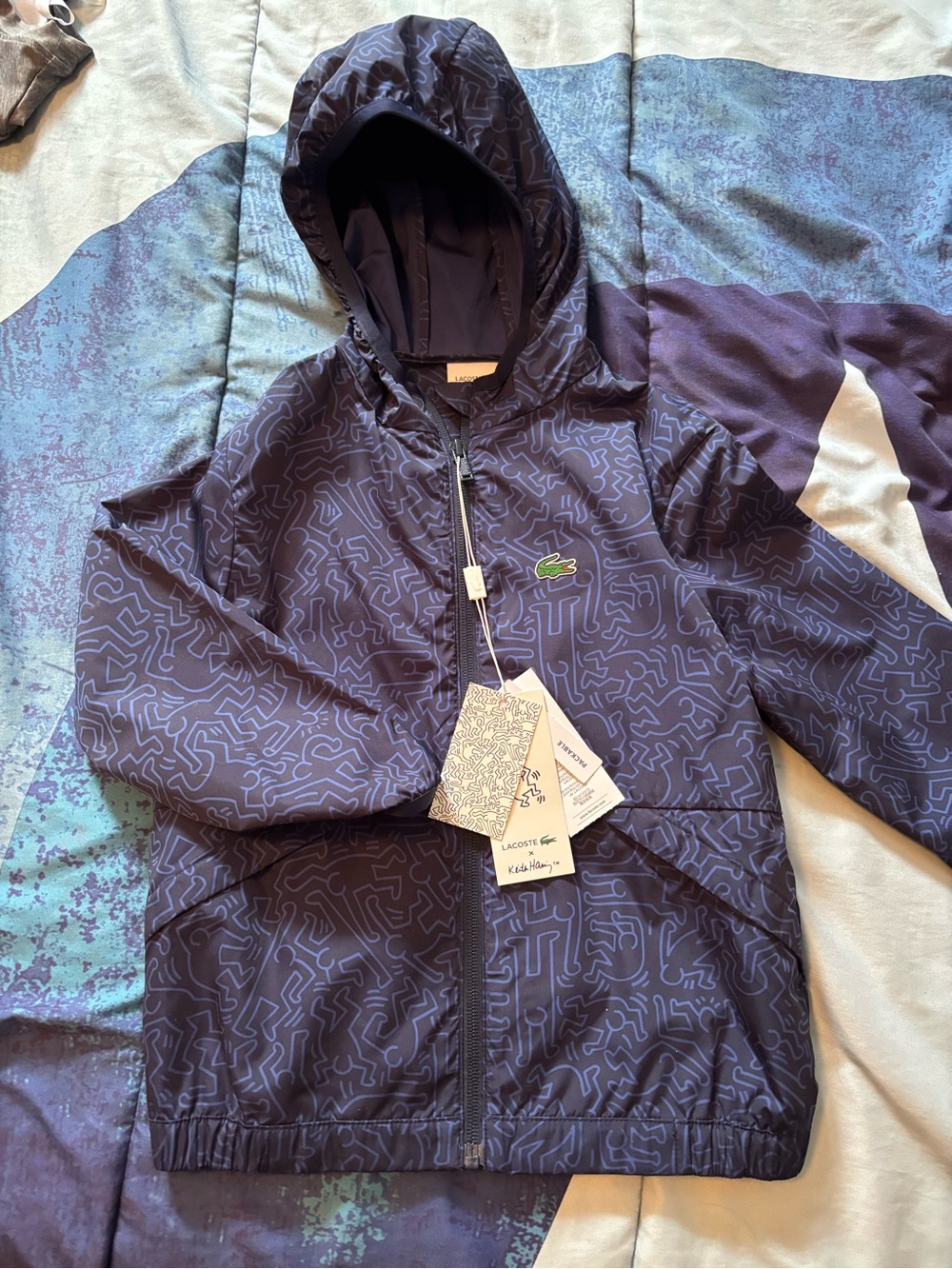 Lacoste Navy Hooded Windbreaker with Green Croc Patch spring jacket NWT